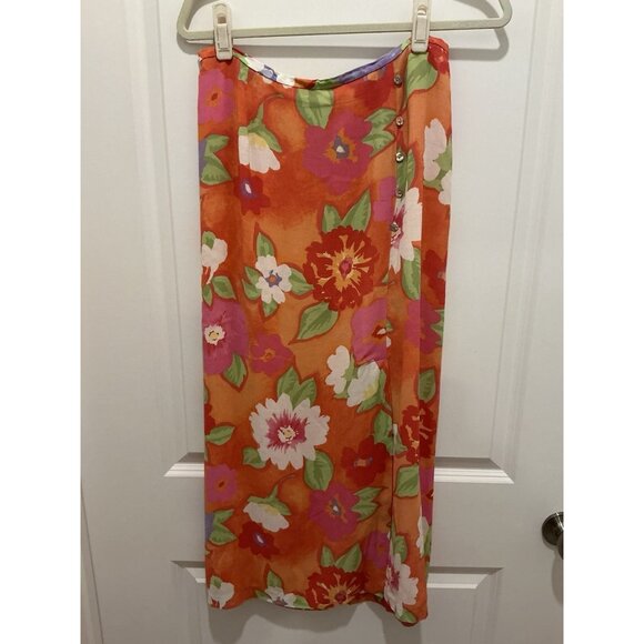 Sigrid Olsen Sport Maxi Skirt Petite 12 Bright Spring Colors Button Zip Closure - Picture 1 of 10